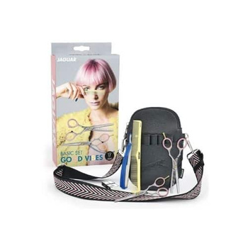 Zestaw BASIC SET GOOD VIBES ERGO Nożyczki + Degażówki fryzjerskie jednostronne Jaguar ERGO PRESTYLE RELAX 5,5" + Akcesoria
