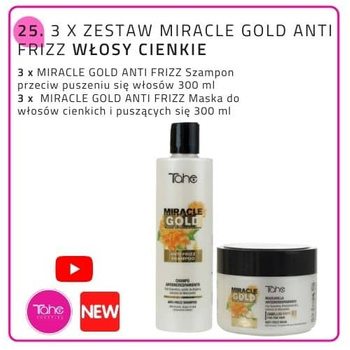 ZESTAW PACK MIRACLE GOLD ANTI FRIZZ Włosy Grube (Szampon 300ml + Maska 300ml + Serum 100ml)